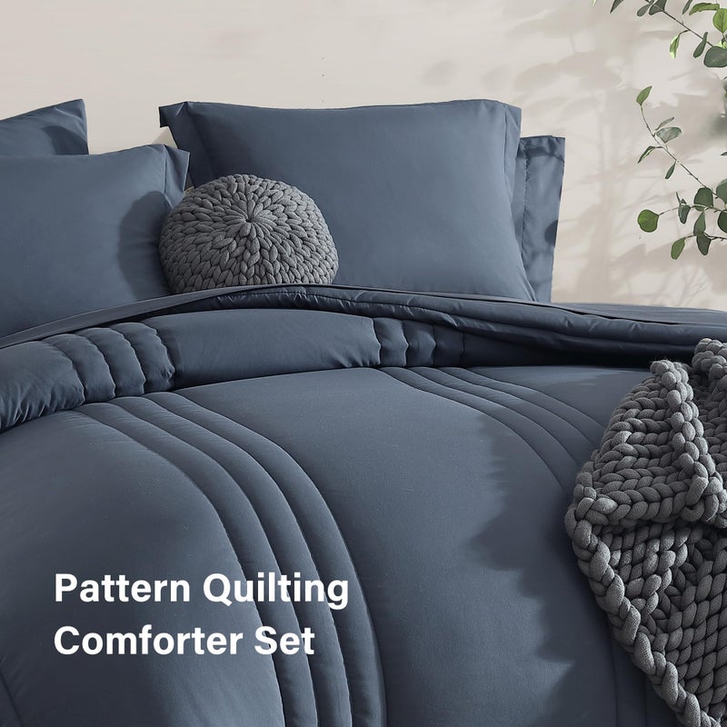 Monbix Full Size Comforter Set - 7 Pieces Blue Grey Bed in a Bag Full Size Bedding Sets with Comforters, All Seasons Comforter with Sheets, Pillowcases & Shams - Image 3