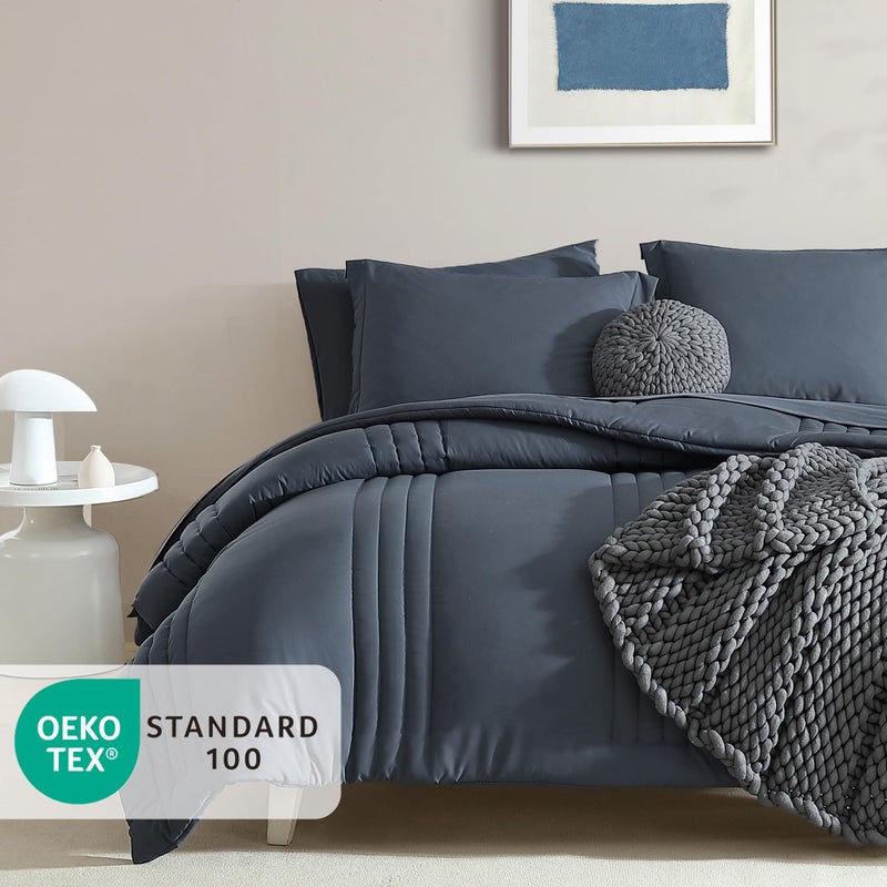 Monbix Full Size Comforter Set - 7 Pieces Blue Grey Bed in a Bag Full Size Bedding Sets with Comforters, All Seasons Comforter with Sheets, Pillowcases & Shams - Image 2