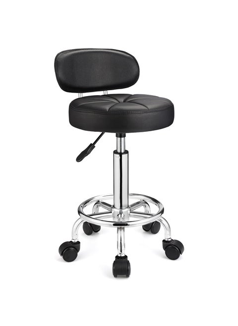 HMTOT Swivel Stools with Wheels Height Adjustable Rolling Spa Stool Backrest Black