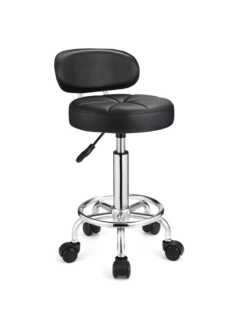 HMTOT Swivel Stools with Wheels Height Adjustable Rolling Spa Stool Backrest Black