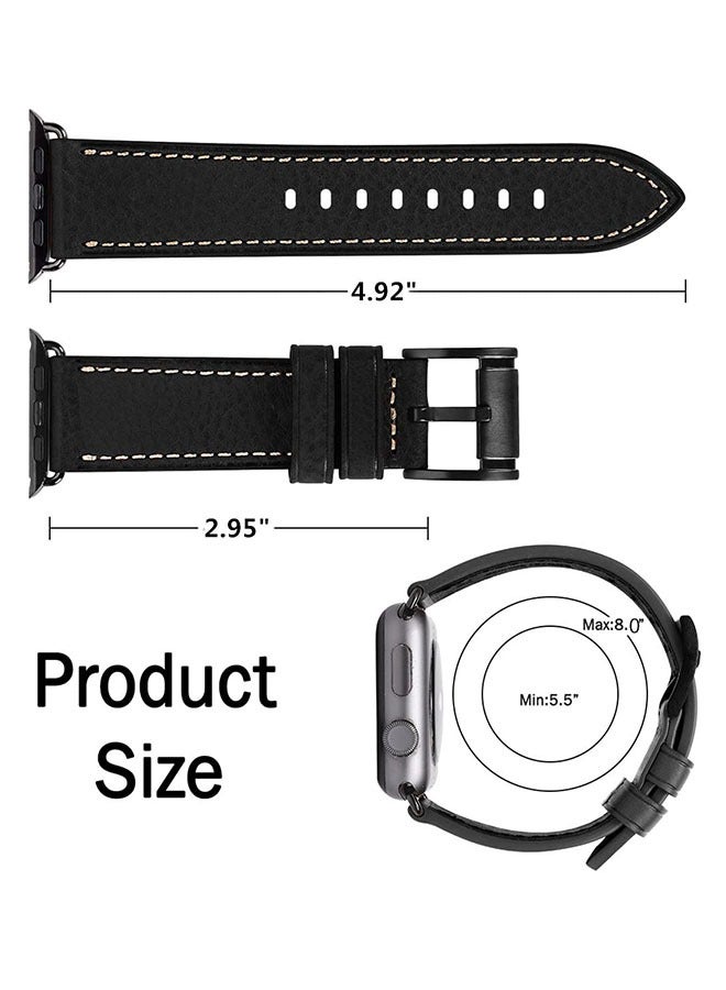 Beauenty Genuine Leather Band Strap For Apple Watch Bands 42mm 44mm 45mm 49mm,for iWatch Series 8,7,6,5,4,3,2,1, Ultra Sport SE, Black - Image 4