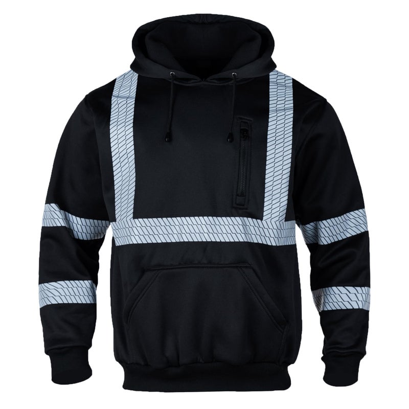 FONIRRA Hi Vis Hoodie for Men Reflective ANSI Class 3 Safety Sweatshirts High Visibility Construction Work Winter Pullover Black - Image 1