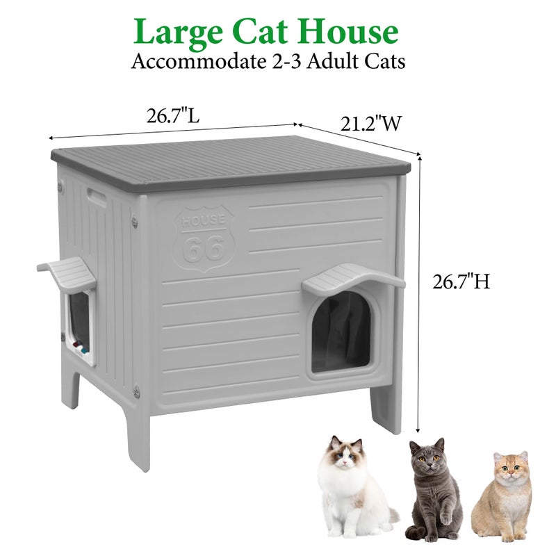 Deblue Outdoor Cat House Weatherpoof Large Plastic Cats Houses with Escape Door Indoor Waterproof Feral/Pet Cat Shelter Outside for Multiple Cats (Grey) - Image 4