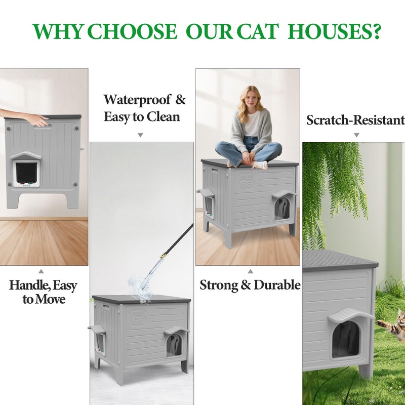 Deblue Outdoor Cat House Weatherpoof Large Plastic Cats Houses with Escape Door Indoor Waterproof Feral/Pet Cat Shelter Outside for Multiple Cats (Grey) - Image 5