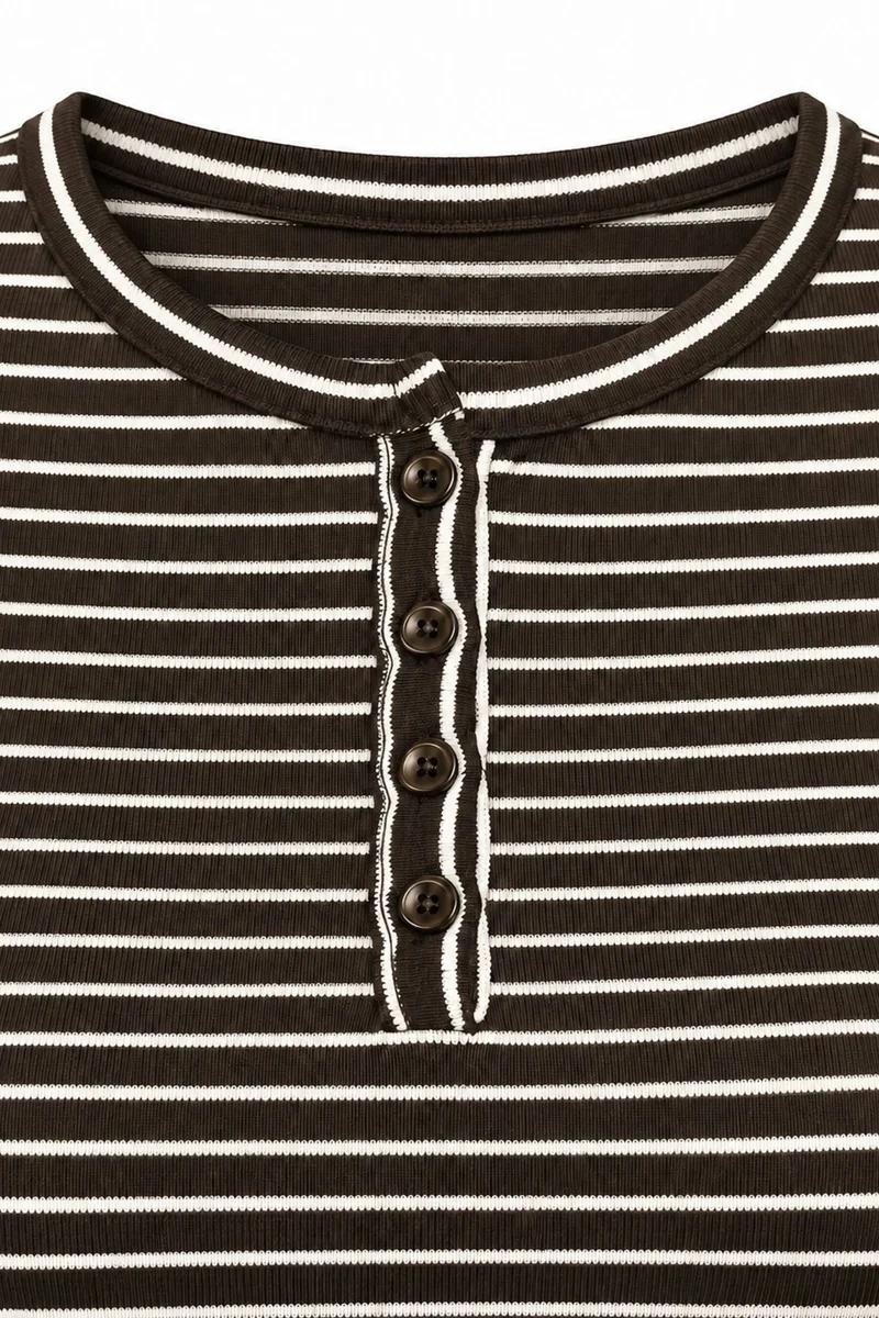 ميكسراي MIXRAY Striped Ribbed Button Blouse
