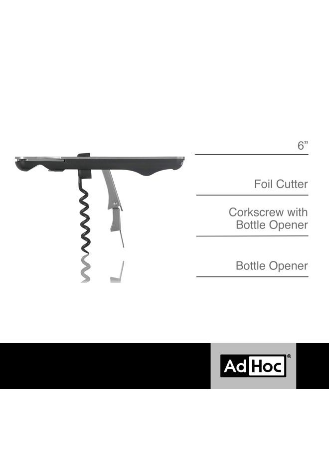 Adhoc Push & Pull Waiter Corkscrew with Bottle Opener, 6", Stainless Steel - Image 2