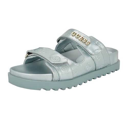 Guess Women's FABULON Sandal, Light Blue Patent Logo 450, 7.5 - Image 1