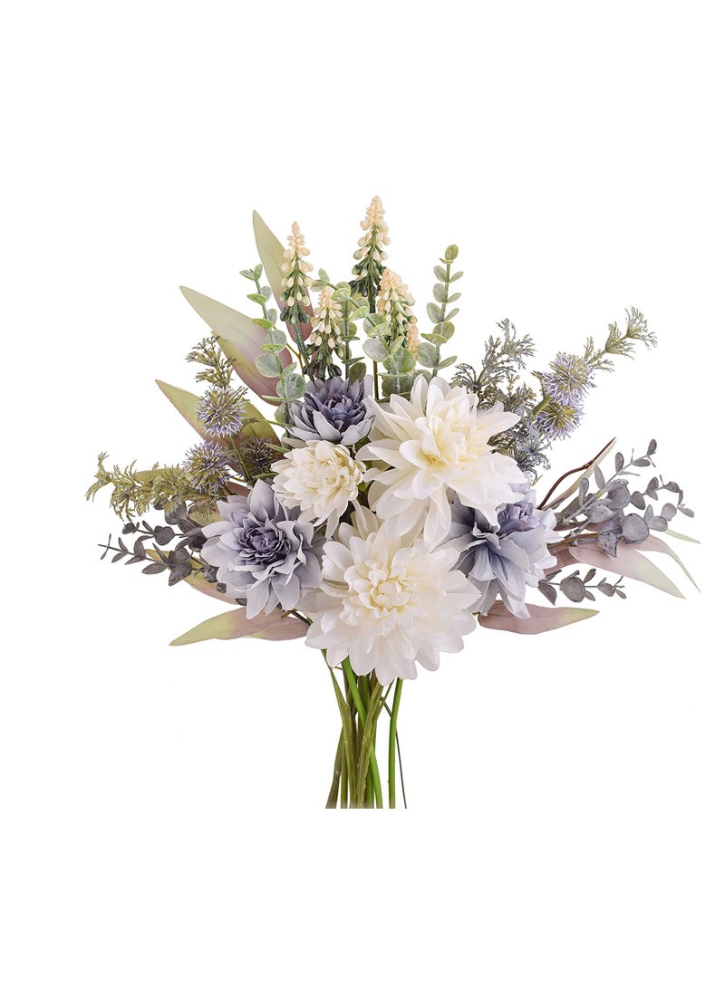 SOLARAE Artificial Flowers for Decoration Decorative Silk Plastic Artificial Plants, and Flowers, Dahlia Stem Fake Flowers, Purple White - Image 5