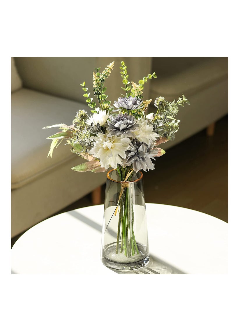 SOLARAE Artificial Flowers for Decoration Decorative Silk Plastic Artificial Plants, and Flowers, Dahlia Stem Fake Flowers, Purple White - Image 4