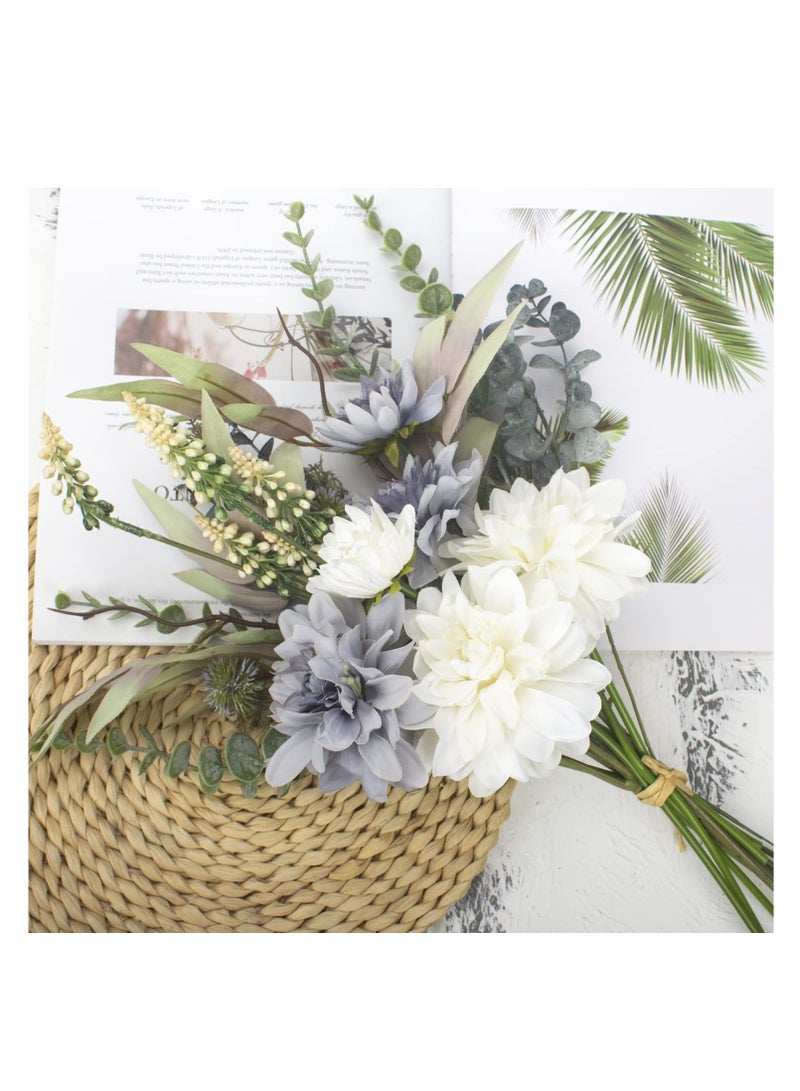 SOLARAE Artificial Flowers for Decoration Decorative Silk Plastic Artificial Plants, and Flowers, Dahlia Stem Fake Flowers, Purple White - Image 2