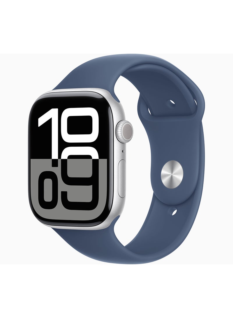 Apple Watch Series 10 GPS + Cellular 46mm Silver Aluminium Case With Denim Sport Band - Image 1