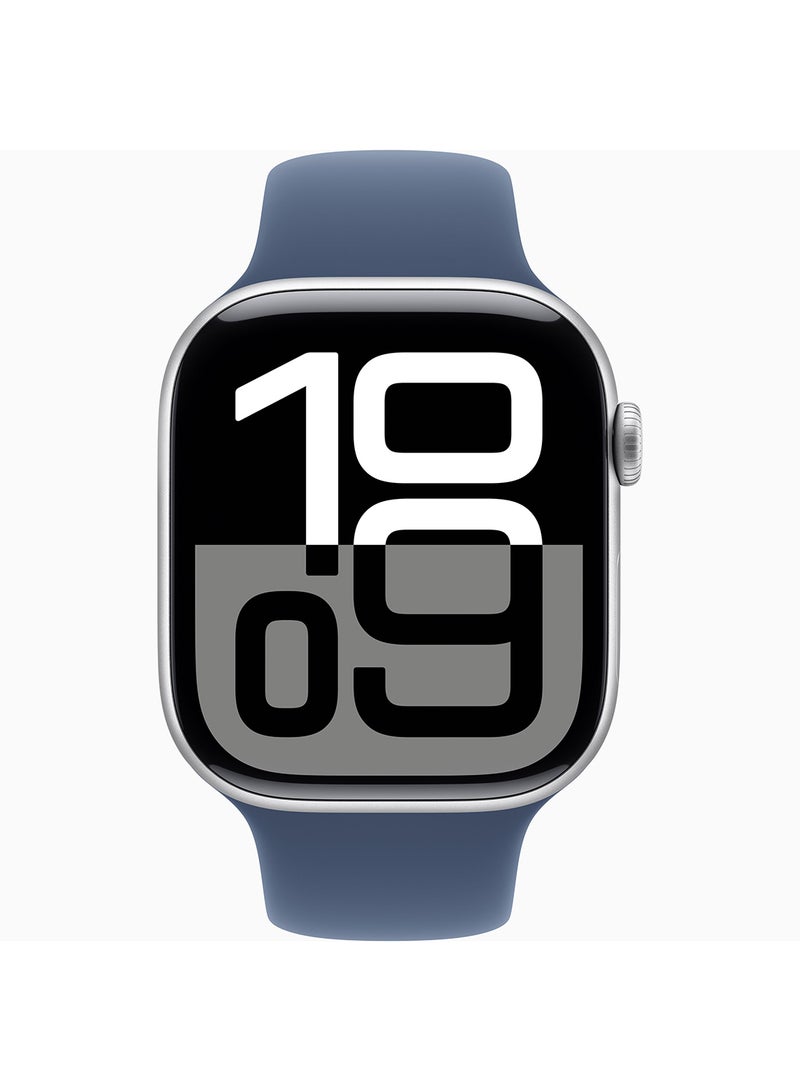 Apple Watch Series 10 GPS + Cellular 46mm Silver Aluminium Case With Denim Sport Band - Image 2