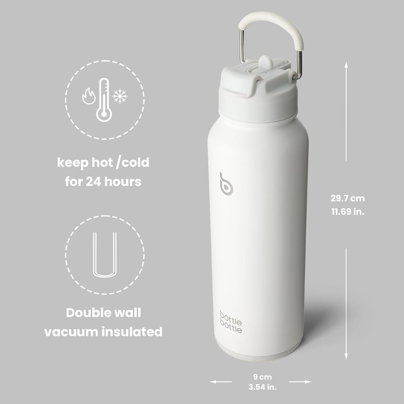 bottle bottle زجاجة زجاجة 40 أونصة زجاجة ماء مع قشة وغطاء مقبض - أبيض - Image 5