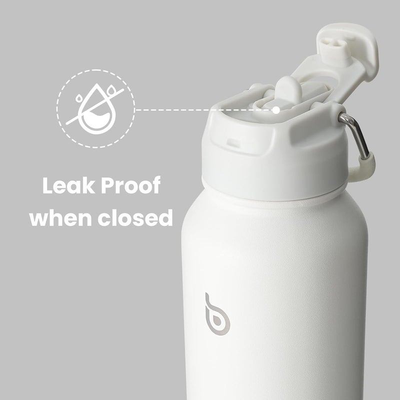 bottle bottle زجاجة زجاجة 40 أونصة زجاجة ماء مع قشة وغطاء مقبض - أبيض - Image 4