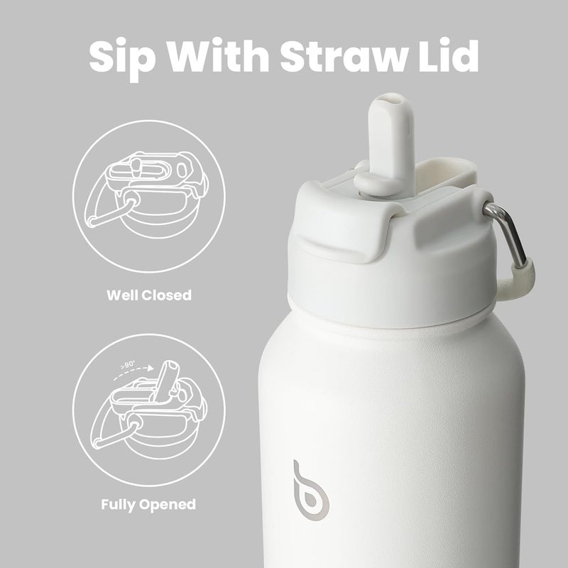 bottle bottle زجاجة زجاجة 40 أونصة زجاجة ماء مع قشة وغطاء مقبض - أبيض - Image 3