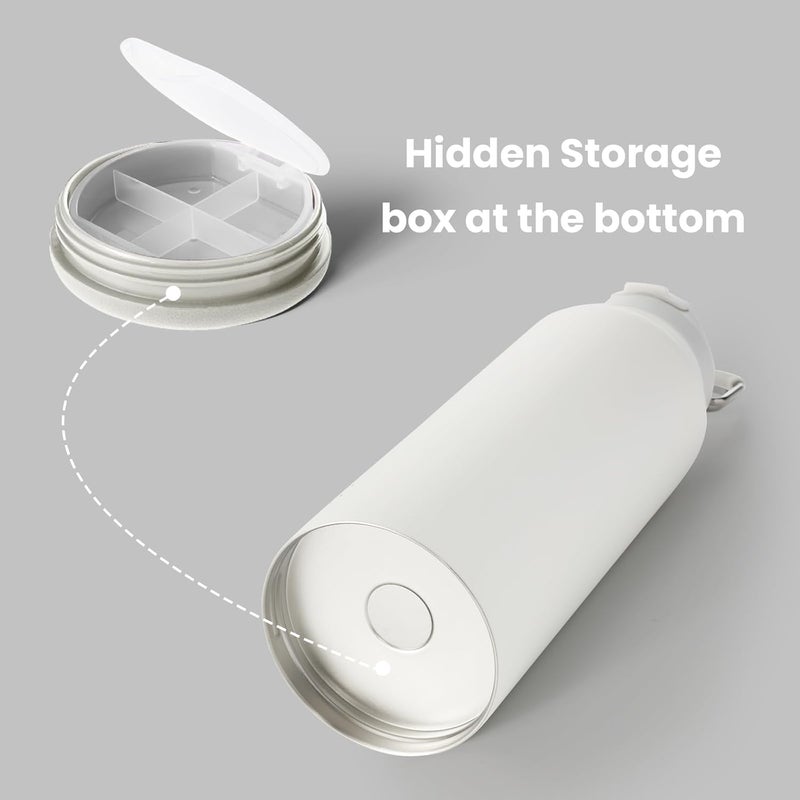 bottle bottle زجاجة زجاجة 40 أونصة زجاجة ماء مع قشة وغطاء مقبض - أبيض - Image 2