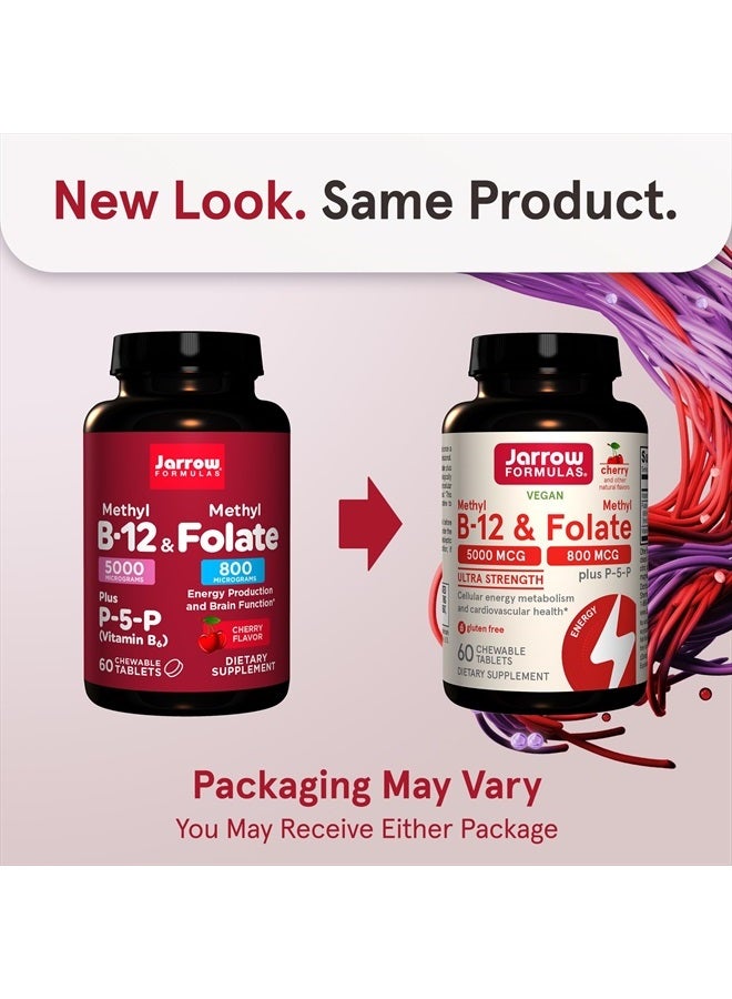 jarrow formulas مكمل ميثيل B-12 بقوة فائقة 5000 ميكروغرام وميثيل فولات 800 ميكروغرام + P-5-P، مكمل لدعم طاقة الخلايا والأوعية الدموية، 60 قرص قابل للمضغ، إمداد لمدة 60 يوم، 12 عبوة - Image 2