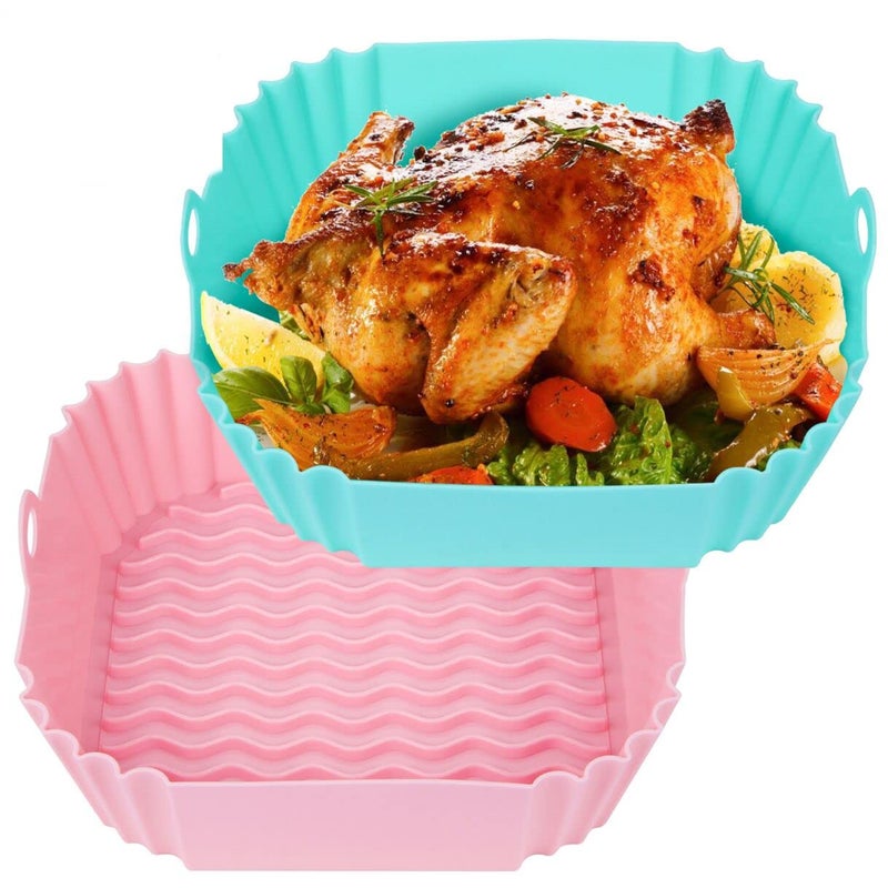 MaMix Silicone Air Fryer Liners 2 pack8 inch Reusable Air Fryer Pot for 4 to 7 QT Air Fryer Inserts for Oven Microwave Accessories GreenPink