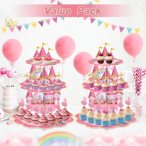 BACUTHY 2 Pack Cupcake Stands Birthday Decorations Themed Cupcake Holders Party Supplies Favors 3 Tier Cardboard Cup Cake Tower for Birthday Shower Party First Day - Image 3