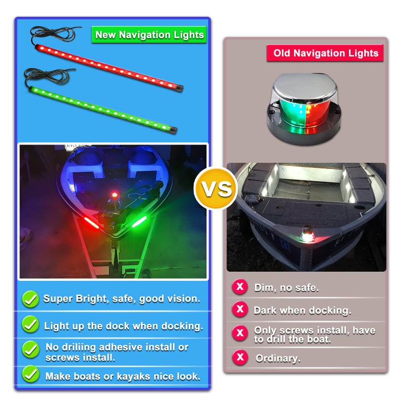 LED Navigation Light, Red and Green Marine Lights for Boats, Bow Lights for Night Fishing and Boating - Image 2