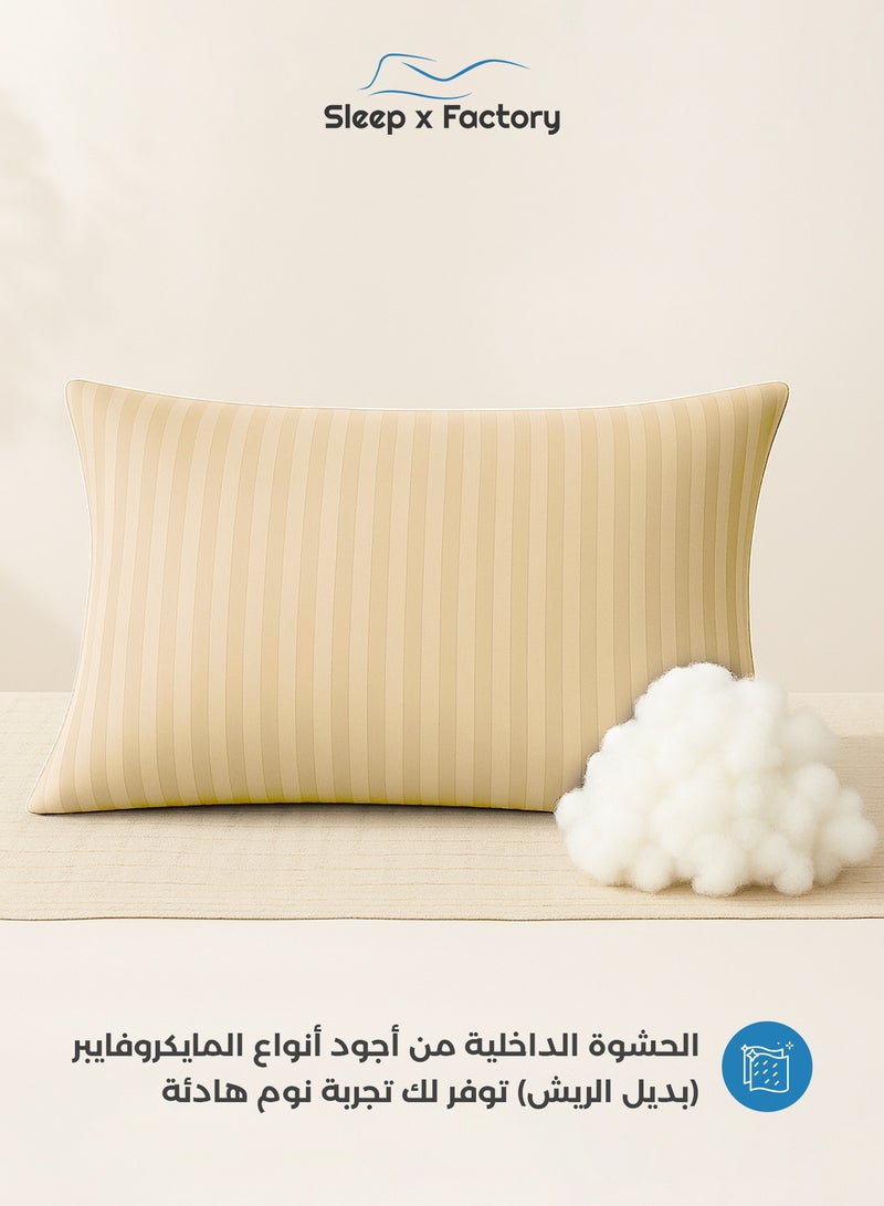 Sleep x Factory Beige Striped Hotel-Style Pillow – 60×40 cm – Microfiber Outer Fabric & Filling – Ultra Soft & Supportive - Image 4