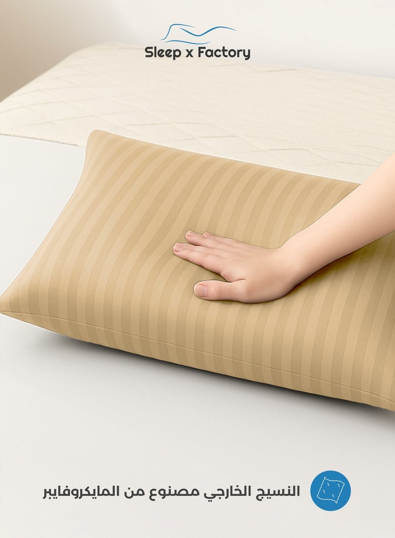 Sleep x Factory Beige Striped Hotel-Style Pillow – 60×40 cm – Microfiber Outer Fabric & Filling – Ultra Soft & Supportive - Image 2
