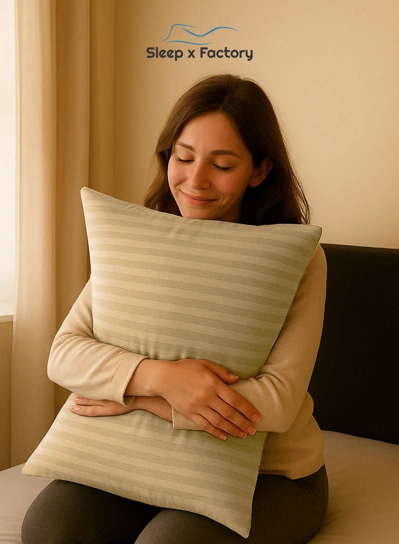Sleep x Factory Beige Striped Hotel-Style Pillow – 60×40 cm – Microfiber Outer Fabric & Filling – Ultra Soft & Supportive - Image 5