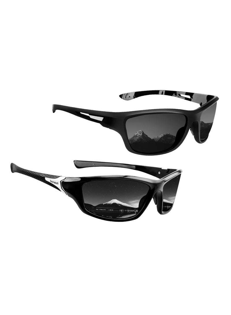 Excefore 2 PCS 2 Style Polarized Sports Sunglasses, Sunglasses Cycling Running Fishing Goggles Unbreakable Frame, for Men, Sun Glasses Mixed Style UV Protection Fan Sports Sunglasses - Image 1