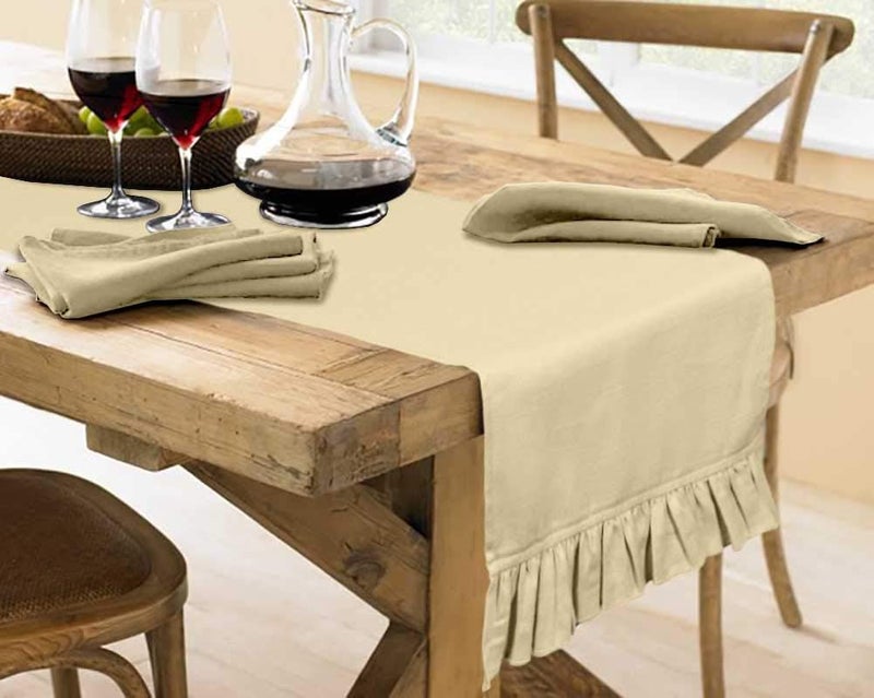 Vargottam Light Beige Home Décor Kitchen Table Decor Home Frill Table Runner-14 x 48 Inch - Image 3