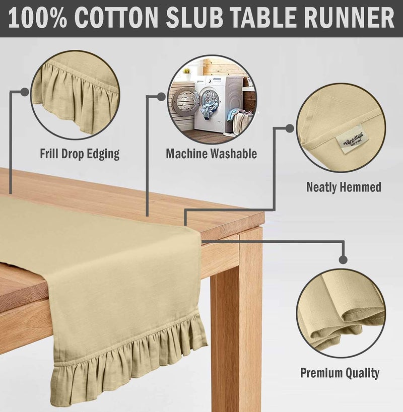 Vargottam Light Beige Home Décor Kitchen Table Decor Home Frill Table Runner-14 x 48 Inch - Image 4