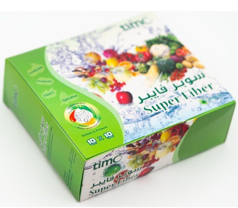 تيمو سوبر فايبر مسحوق الفواكه والخضروات الغني بالالياف والبريبايوتكس مع السبرولينا والكرودسيبس 10 اكياس - Image 1