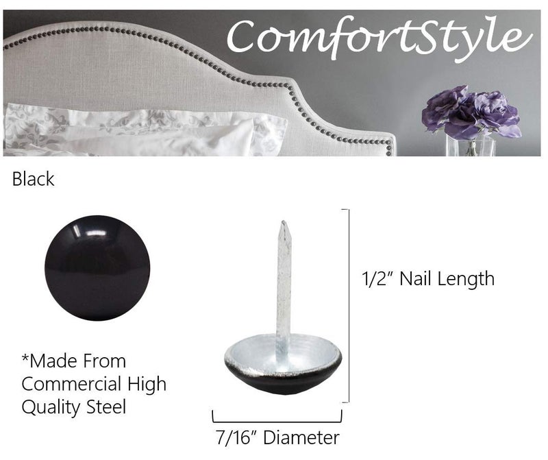 ComfortStyle Premium Upholstery Tacks, Nailhead Decorative Trim for Furniture, 7/16-inch Diameter (100, Black) - Image 2