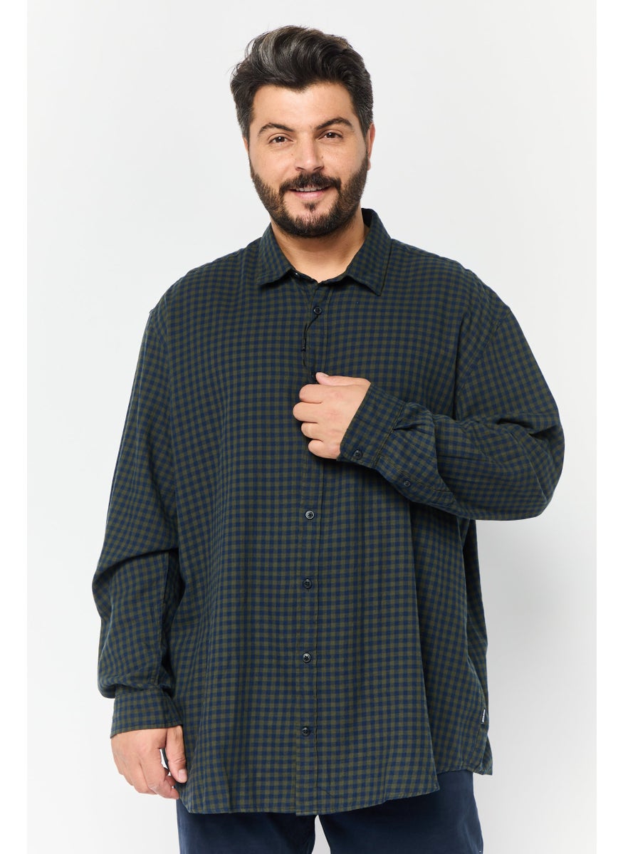 Jack Jones Men Big And Tal Checkered Long Sleeves Casual Shirt, Green/Navy  - Image 1