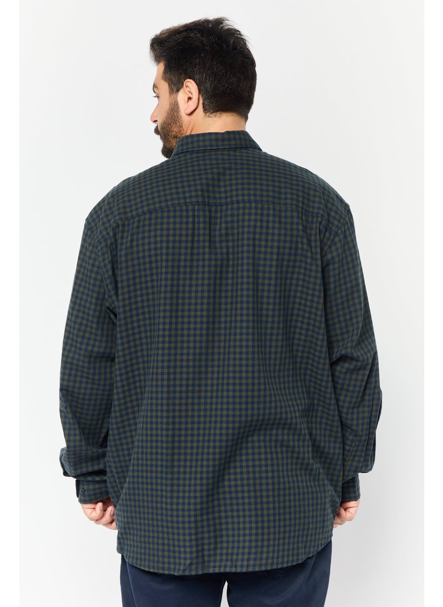 Jack Jones Men Big And Tal Checkered Long Sleeves Casual Shirt, Green/Navy  - Image 4