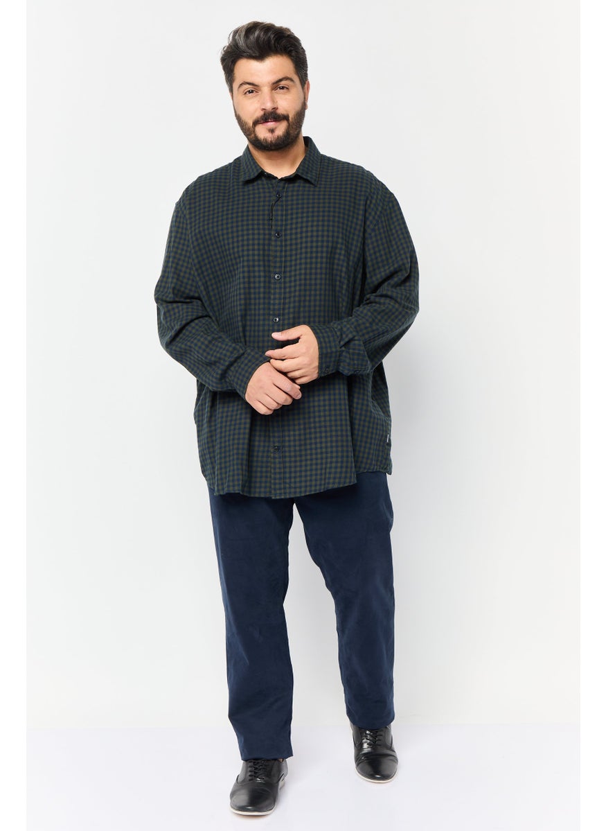 Jack Jones Men Big And Tal Checkered Long Sleeves Casual Shirt, Green/Navy  - Image 2