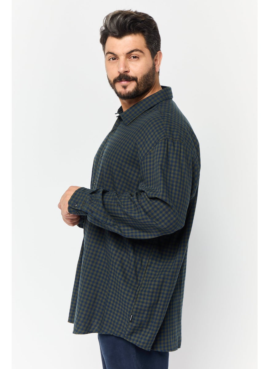Jack Jones Men Big And Tal Checkered Long Sleeves Casual Shirt, Green/Navy  - Image 3
