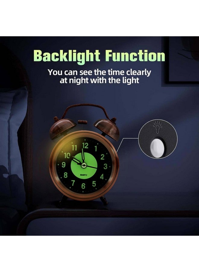 KBR® Vintage Alarm Clock for Student Heavy Sleepers, Super Loud & Twin Bell Retro Quartz with Backlight, Luminous Alarm for Students Bedroom/Office (Copper, Analog, 3.81 cm) - Image 2
