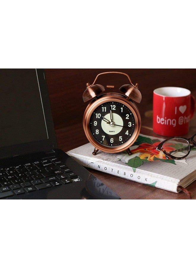 KBR® Vintage Alarm Clock for Student Heavy Sleepers, Super Loud & Twin Bell Retro Quartz with Backlight, Luminous Alarm for Students Bedroom/Office (Copper, Analog, 3.81 cm) - Image 4