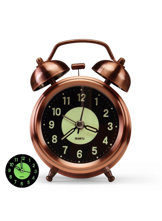 KBR® Vintage Alarm Clock for Student Heavy Sleepers, Super Loud & Twin Bell Retro Quartz with Backlight, Luminous Alarm for Students Bedroom/Office (Copper, Analog, 3.81 cm) - Image 1