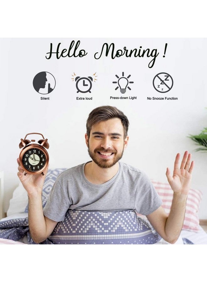 KBR® Vintage Alarm Clock for Student Heavy Sleepers, Super Loud & Twin Bell Retro Quartz with Backlight, Luminous Alarm for Students Bedroom/Office (Copper, Analog, 3.81 cm) - Image 5