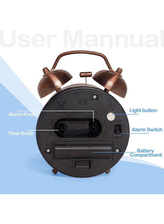 KBR® Vintage Alarm Clock for Student Heavy Sleepers, Super Loud & Twin Bell Retro Quartz with Backlight, Luminous Alarm for Students Bedroom/Office (Copper, Analog, 3.81 cm) - Image 3