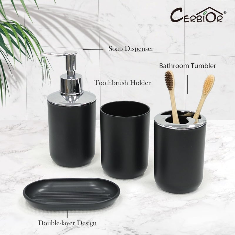 CERBIOR مجموعة مستلزمات الحمام المكونة من 6 قطع تشمل موزع الصابون، حامل فرشاة الأسنان، كوب فرشاة الأسنان، طبق الصابون لسطح الزينة وهدية ترحيب، أسود - Image 3