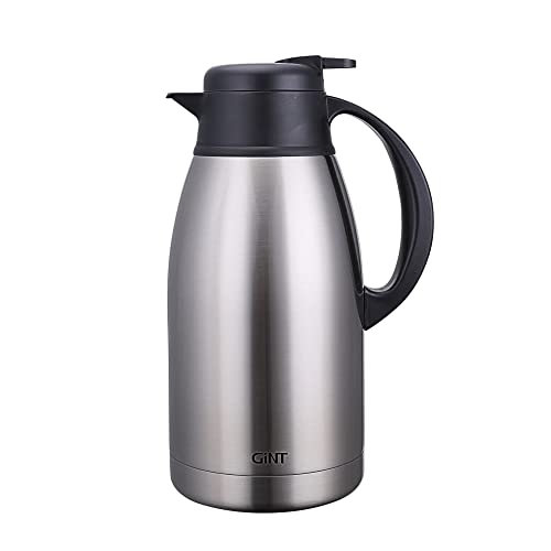 GiNT Stainless Steel Thermal Coffee Carafe, Double Walled Vacuum Water and Beverage Dispenser, 12 Hour Heat Retention, 65 OZ /1.9 Liter, Silver - Image 1