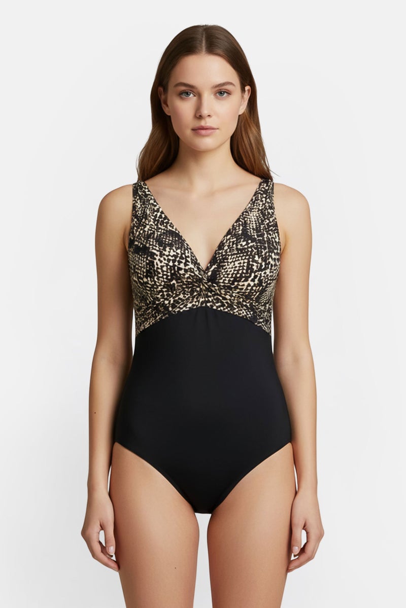 Caribbean Sand Women Plus Size Animal Print Padded One Piece Swimsuit, Multicolor - Image 1