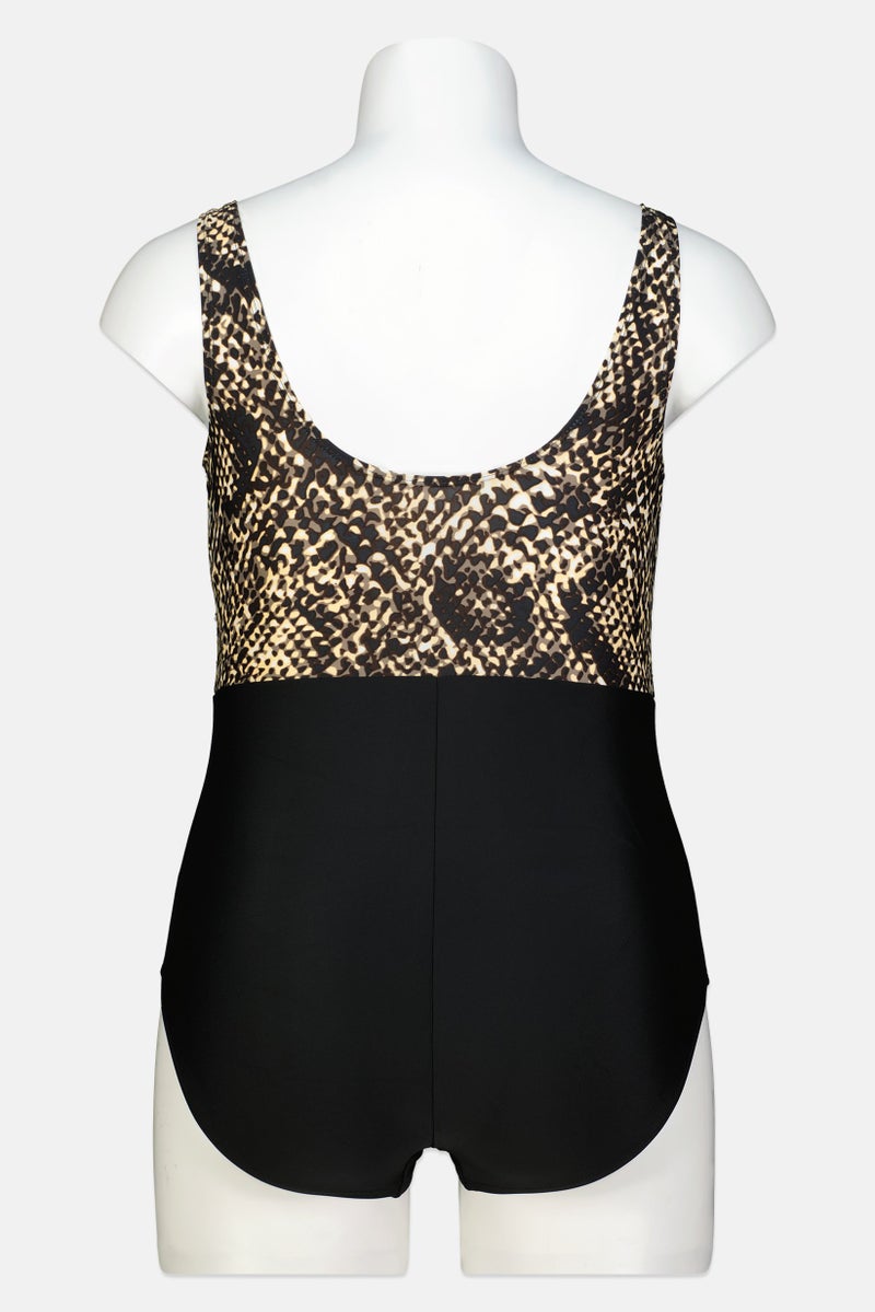 Caribbean Sand Women Plus Size Animal Print Padded One Piece Swimsuit, Multicolor - Image 3