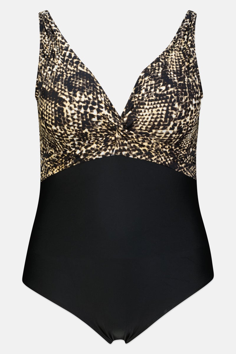 Caribbean Sand Women Plus Size Animal Print Padded One Piece Swimsuit, Multicolor - Image 2