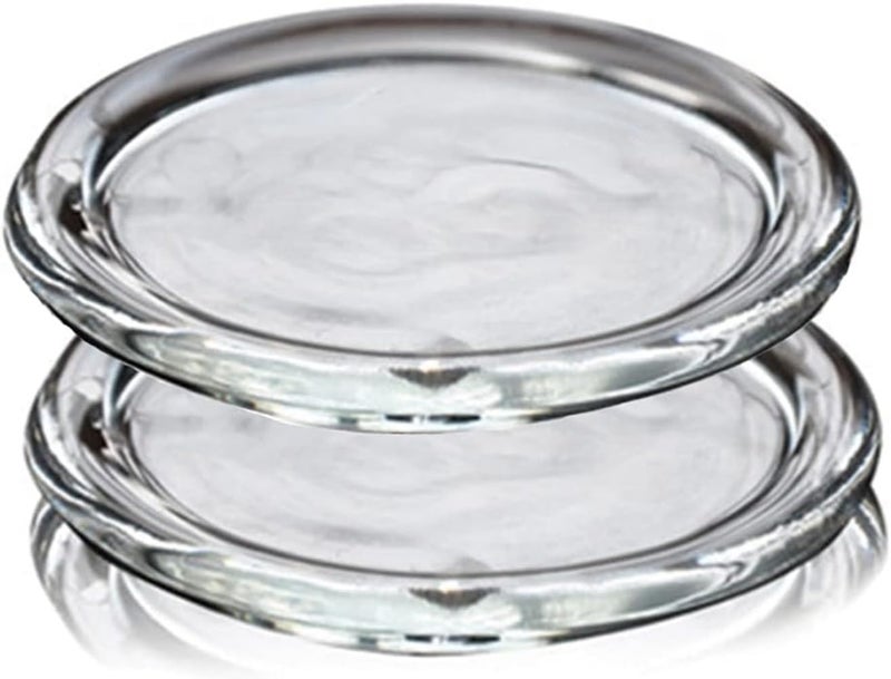 Cumuiu Glass Candle Holder 2 Pack 5 Inch Clear Beautiful Transparent Round Candle Plate (2pack 5inch) - Image 1