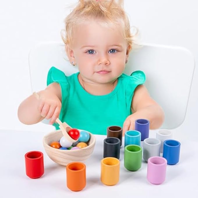 1SET COLOR SORTING TOY EDUCATIONAL CUP AND BALL SORTING GAME FOR TODDLERS DEVELOPS CREATIVITY AND COORDINATION SAFE PREMIUM WOODEN PLAYTHING FOR EARLY LEARNING AND FUN - Image 4