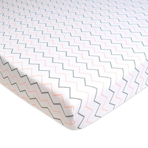 TL Care 100% Natural Cotton Fitted Pack and Play Sheet 39" x 27" - Soft & Breathable Pack N Play Sheet for Playpen, Playard & Mini Crib Mattress, Pink Zigzag, for Boys & Girls - Image 1