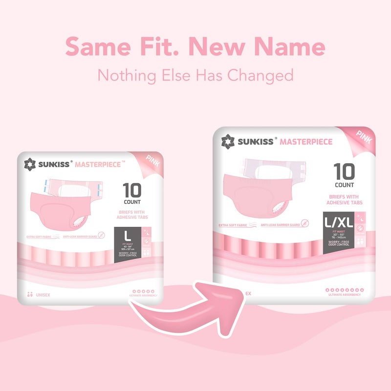 SUNKISS Masterpiece Adult Diapers with Tabs, Unisex Disposable Incontinence Briefs for Women and Men, Odor Control, Pink, Large/XLarge, Previously Large,10 Count - Image 4